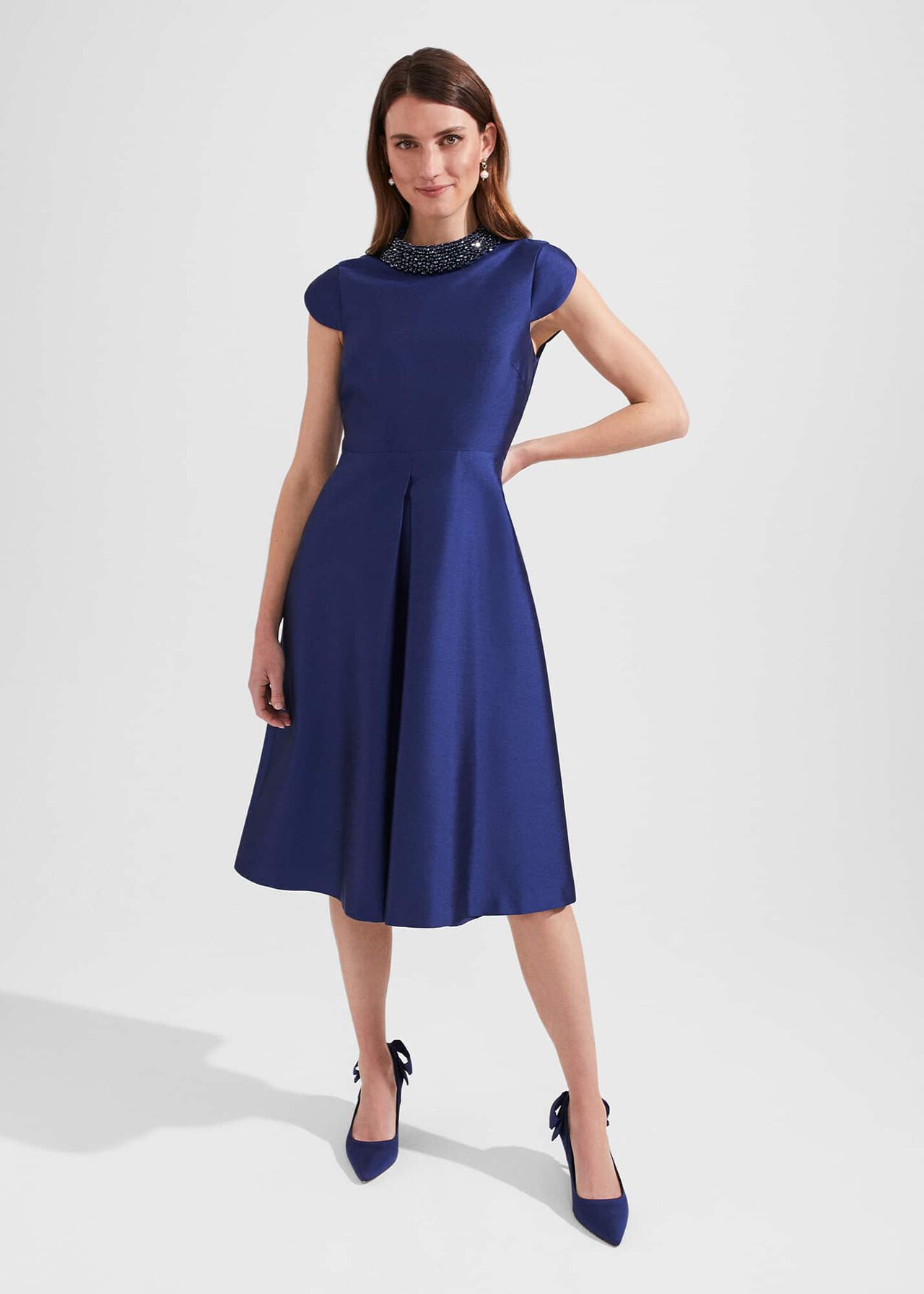 Christie Silk Wool Beaded Dress, Royal Blue, hi-res