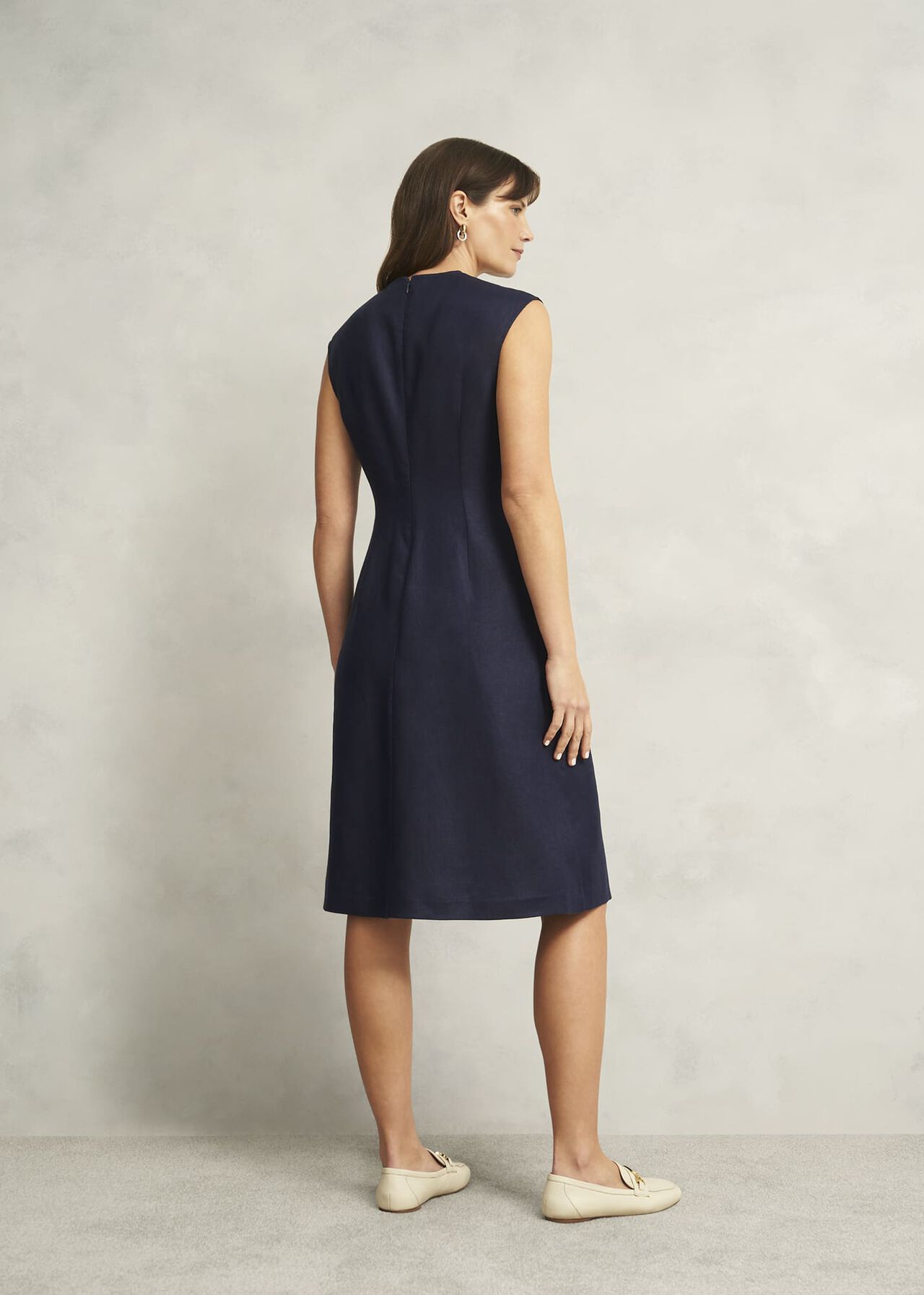 Kayleigh Linen Dress, Navy, hi-res