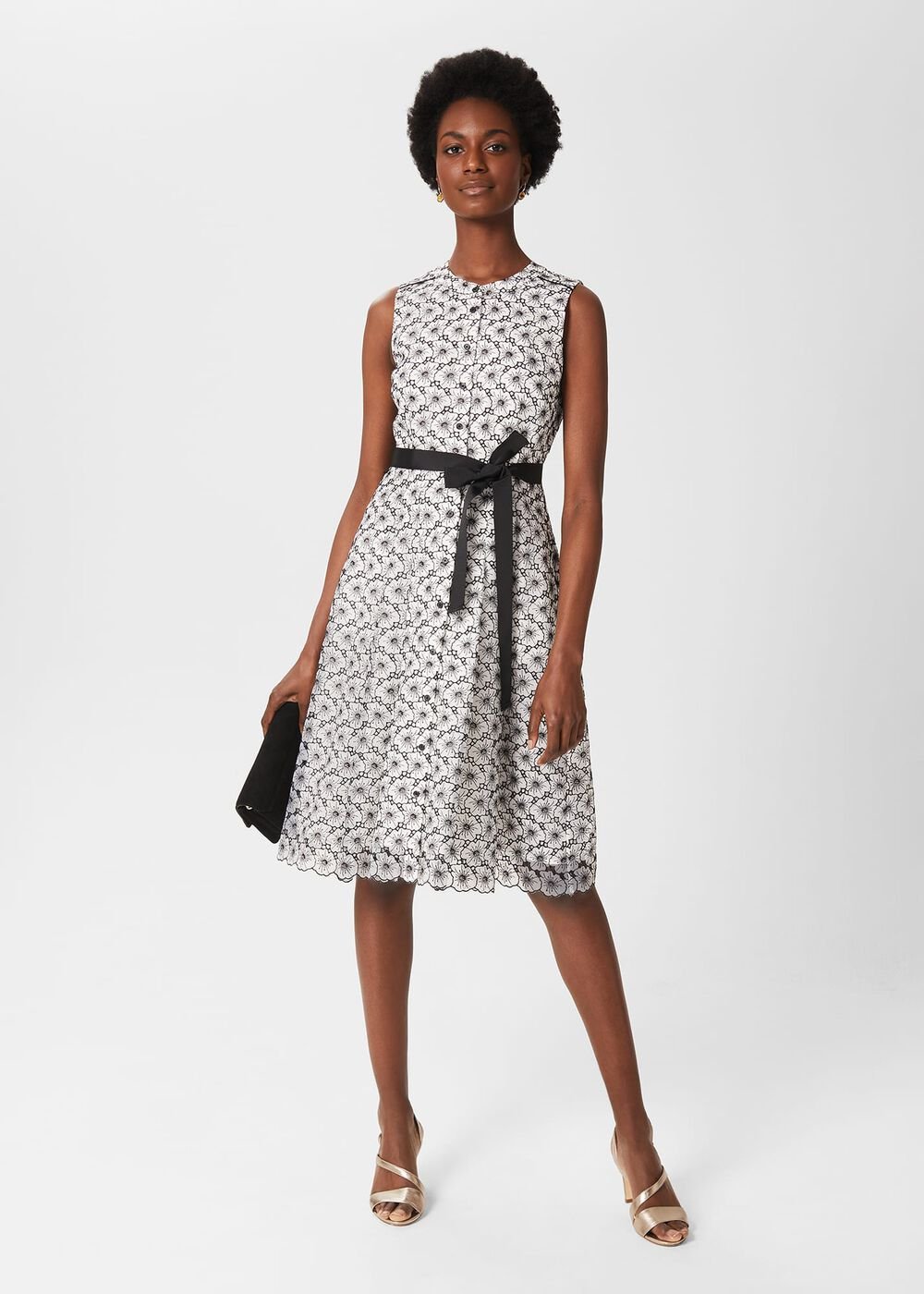 Lyra Embroidered Fit And Flare Dress, Ivory Black, hi-res