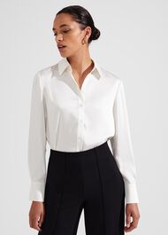 Macie Satin Shirt, Ivory, hi-res