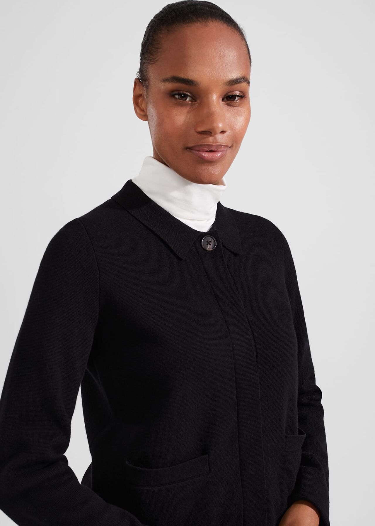 Dawn Cotton Wool Knitted Jacket, Black, hi-res