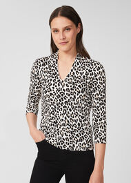 Aimee Printed Top, Ivory Camel, hi-res