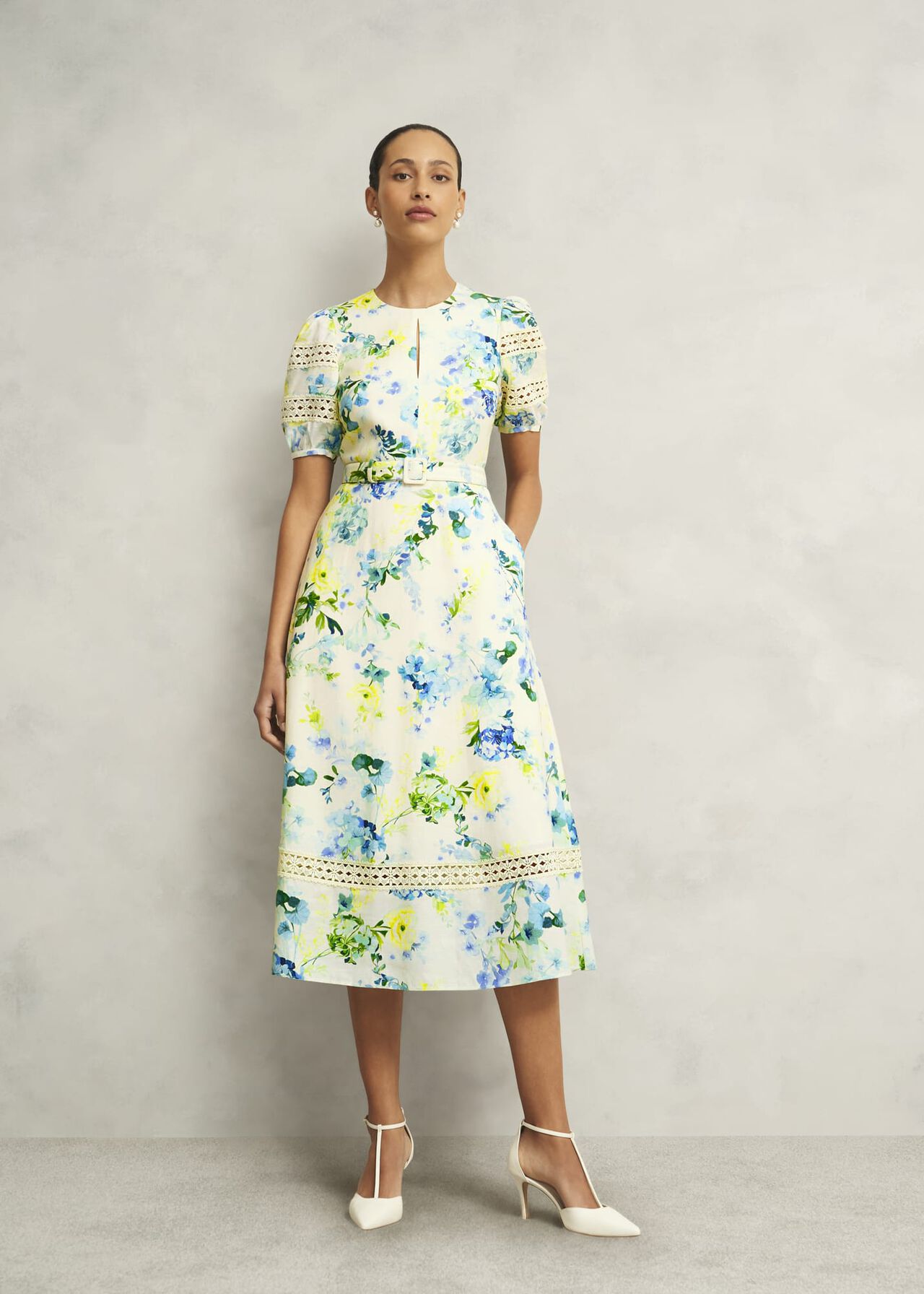 Winnie Floral Linen Dress, Ivory Multi, hi-res