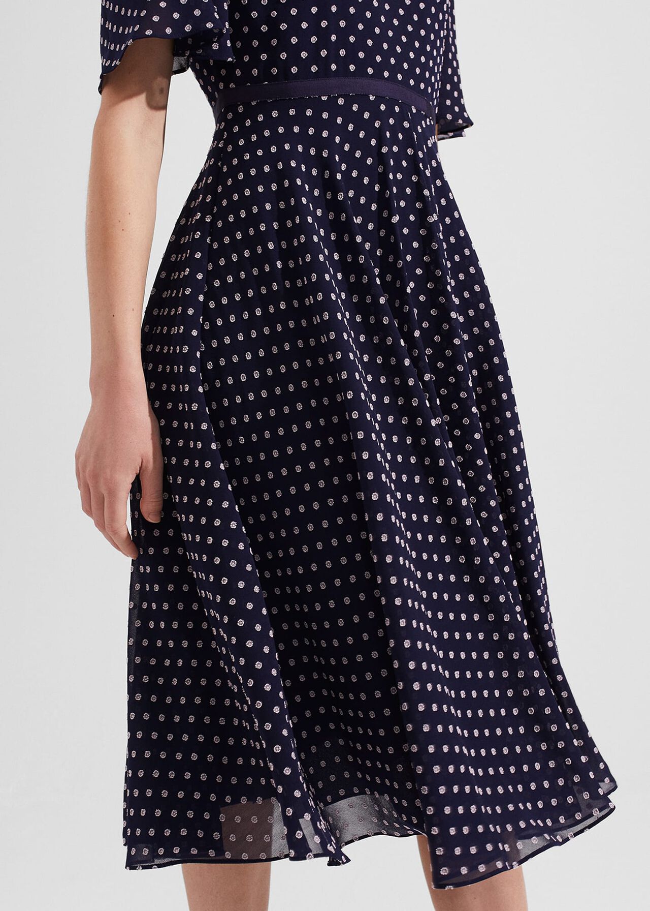 Petite Celia Spot Fit And Flare Dress, Navy Pale Pink, hi-res