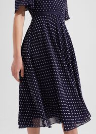 Petite Celia Spot Fit And Flare Dress, Navy Pale Pink, hi-res