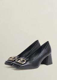 Black Lexia Leather Courts, Black, hi-res