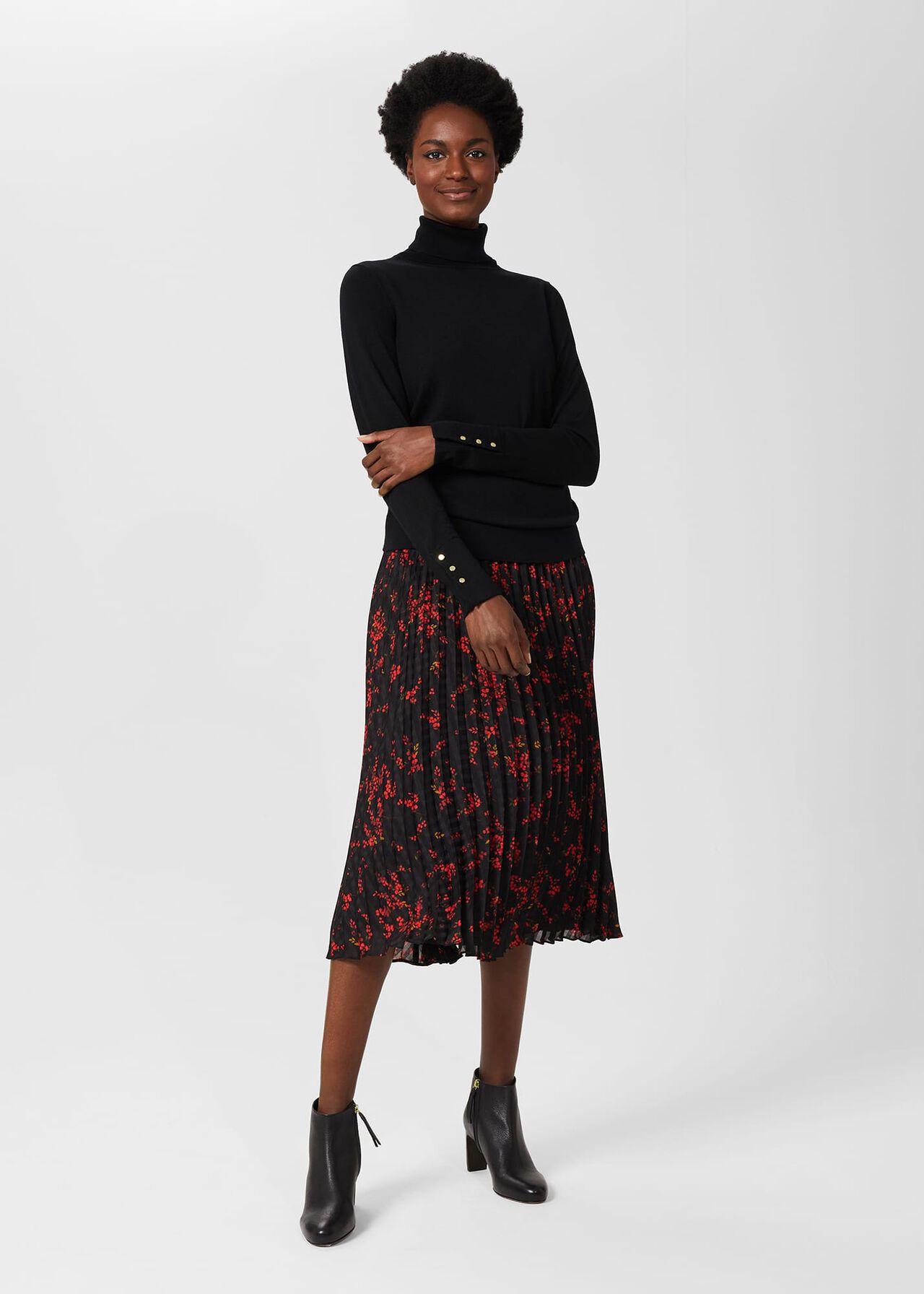 Losie Midi Pleated Skirt, Black Multi, hi-res