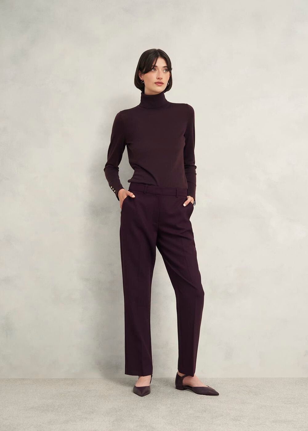 Lara Merino Wool Roll Neck Jumper, Malbec, hi-res