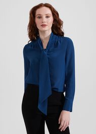 Macey Silk Blouse, Steel Blue, hi-res