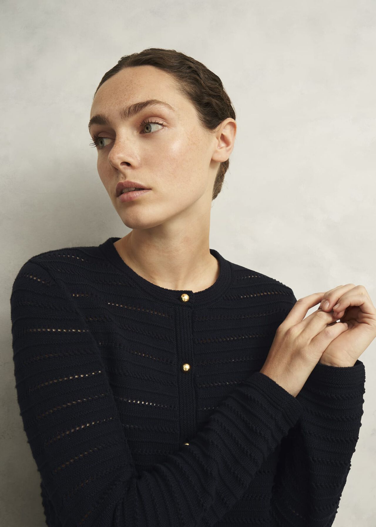 Amber Cotton Cardigan, Hobbs Navy, hi-res
