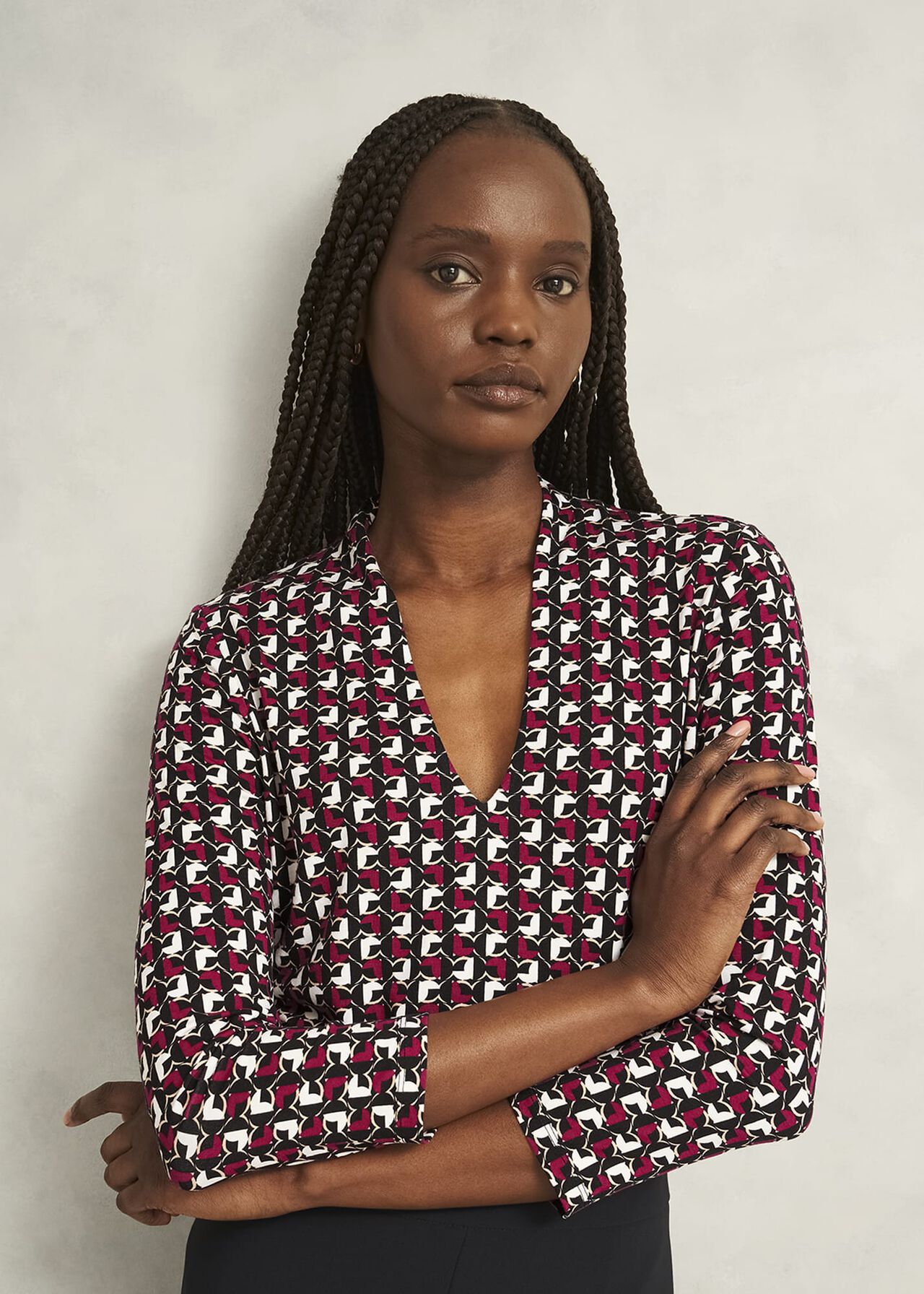 Aimee Printed Top, Pink Ivory, hi-res