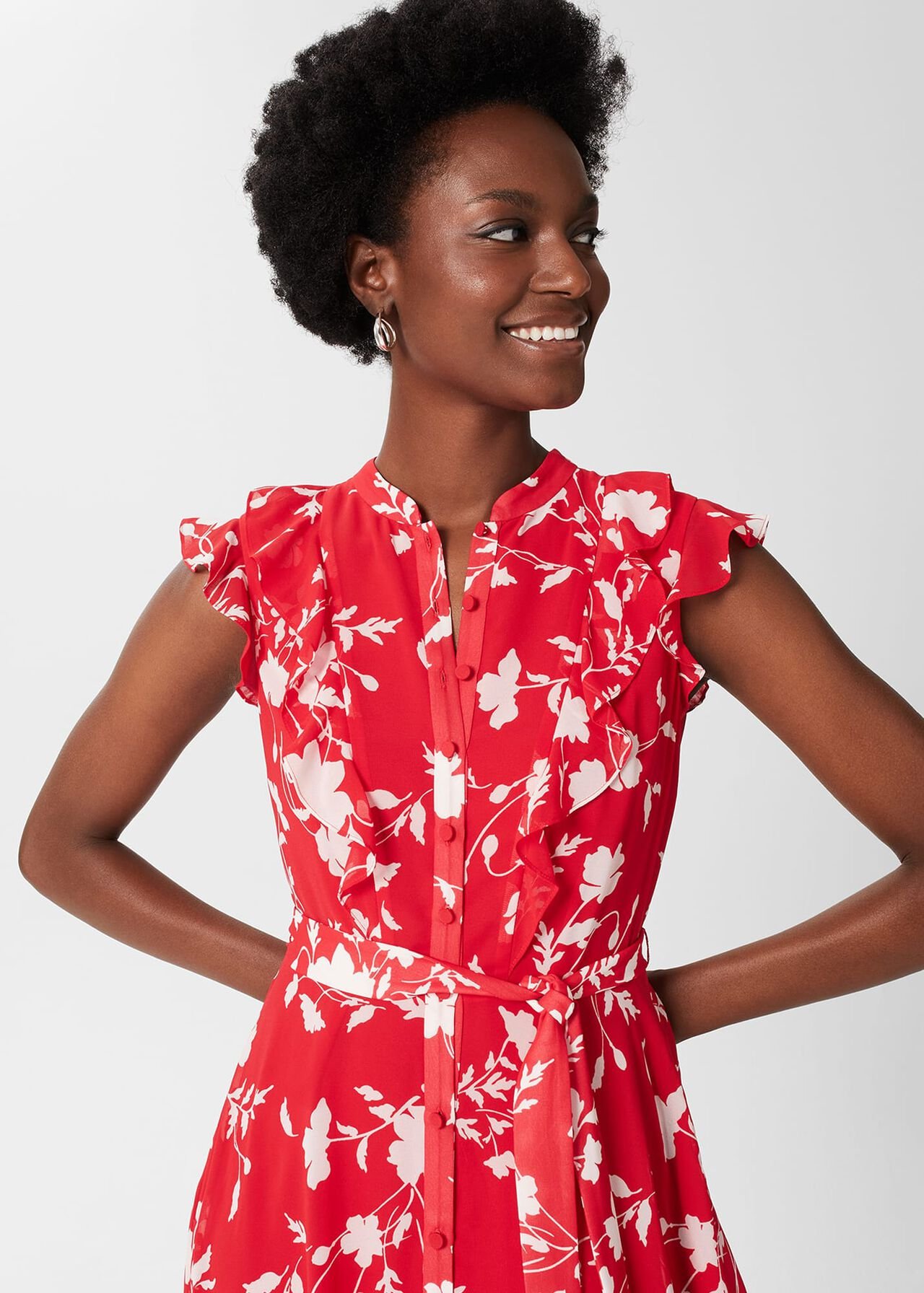 Georgiana Floral Dress, Red Ivory, hi-res