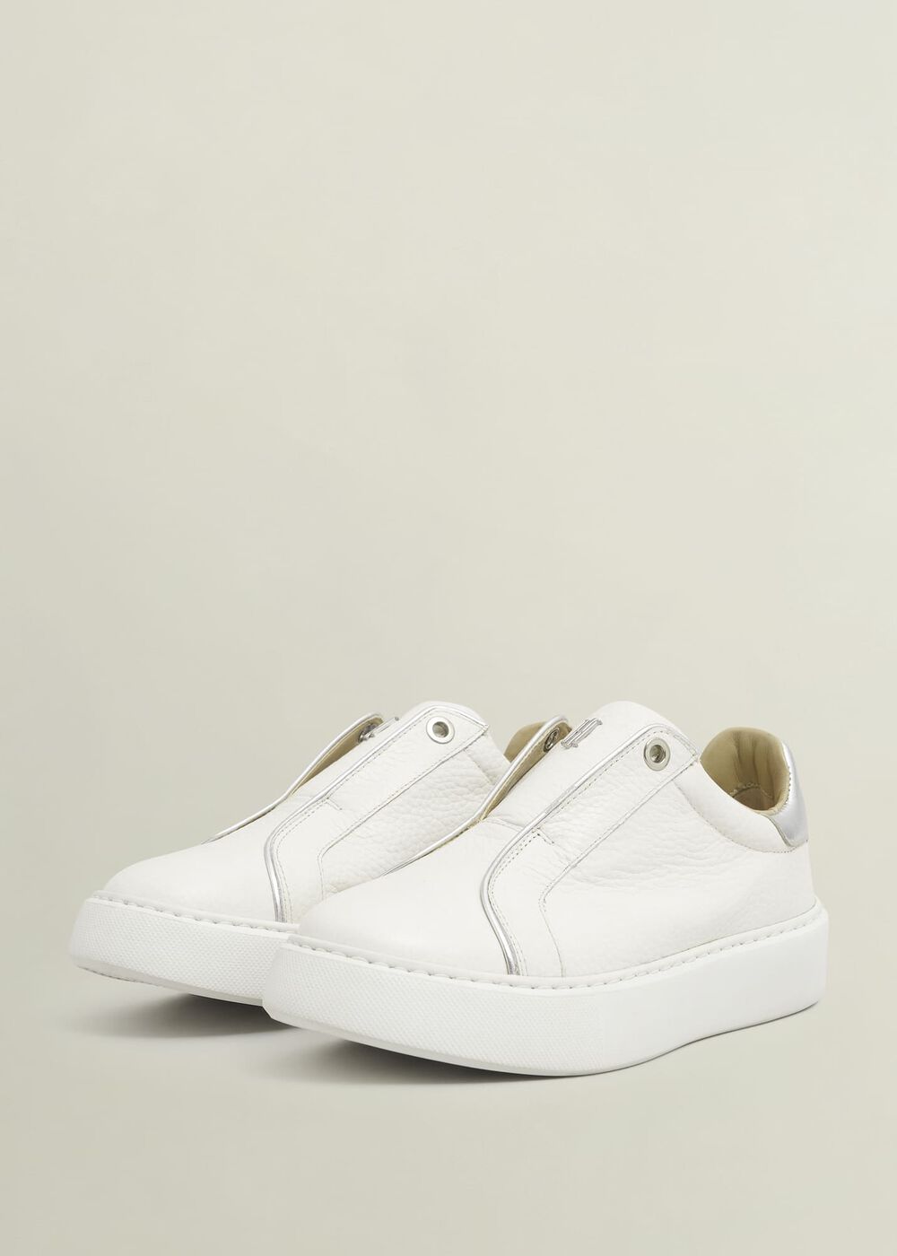 Greta Slip-On Leather Trainers, Ivory Silver, hi-res