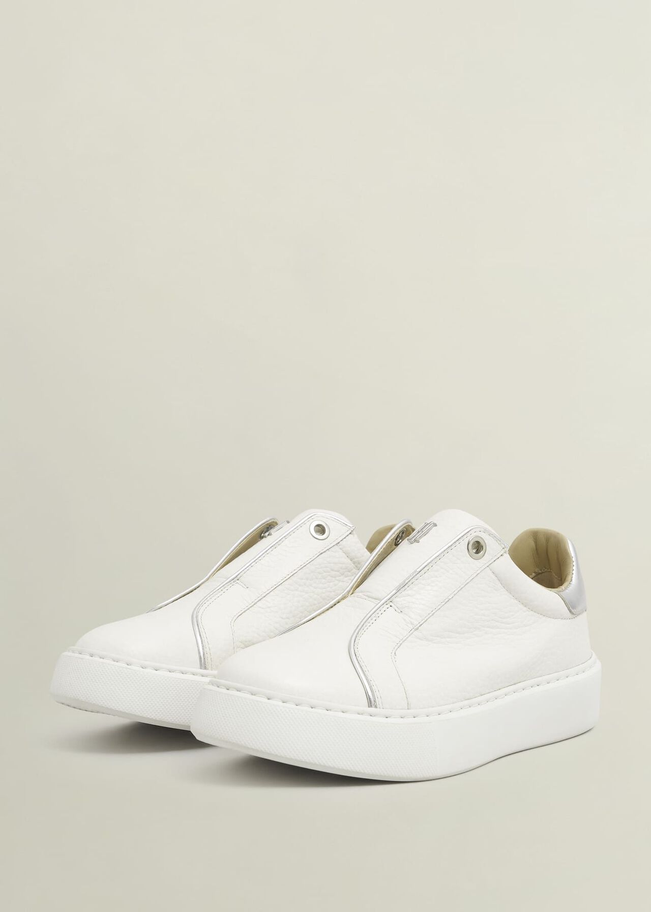 Greta Slip-On Leather Trainers, Ivory Silver, hi-res