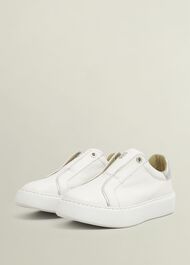 Greta Slip-On Leather Trainers, Ivory Silver, hi-res