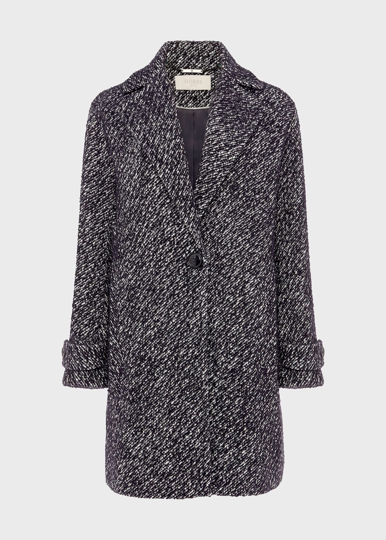 Carmina Herringbone Coat With Wool, Deep Blue Ivory, hi-res