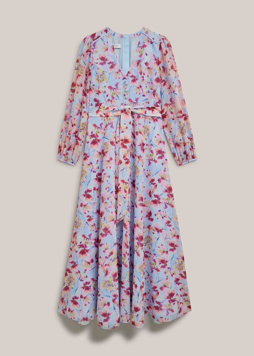 Petite Thea Tie Belted Dress, Pale Blue Multi, hi-res