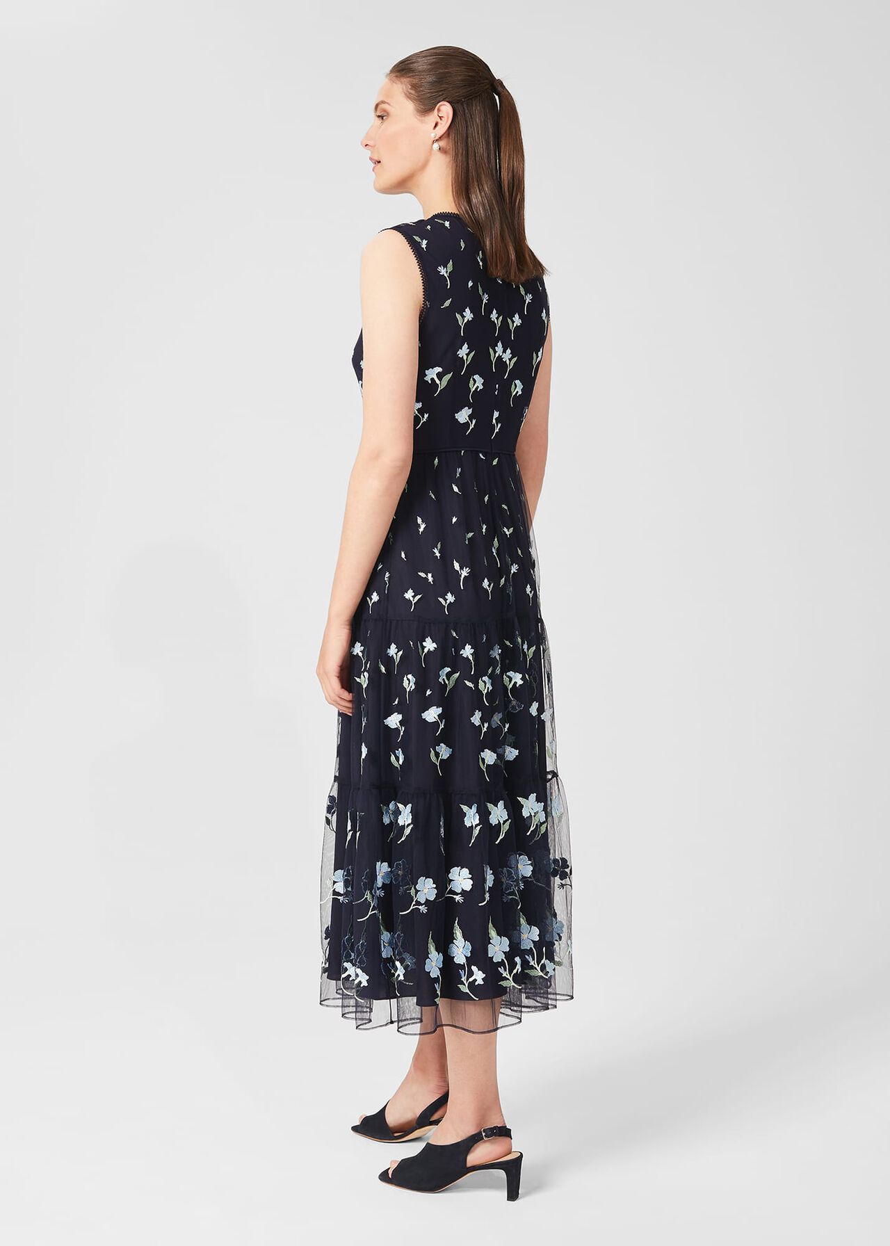 Petite Bethany Embroidered Floral Dress, Navy Multi, hi-res
