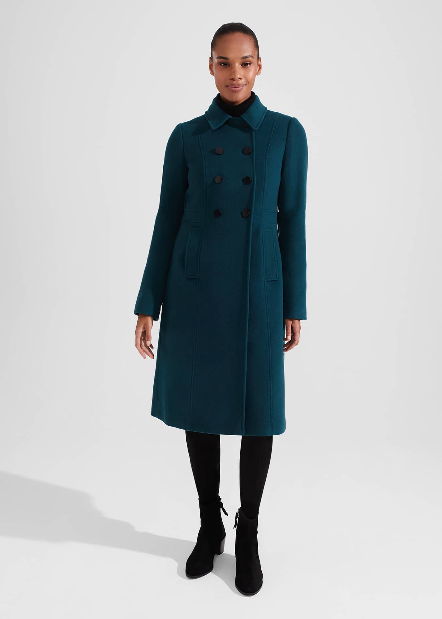 Teal blue wool coat shop