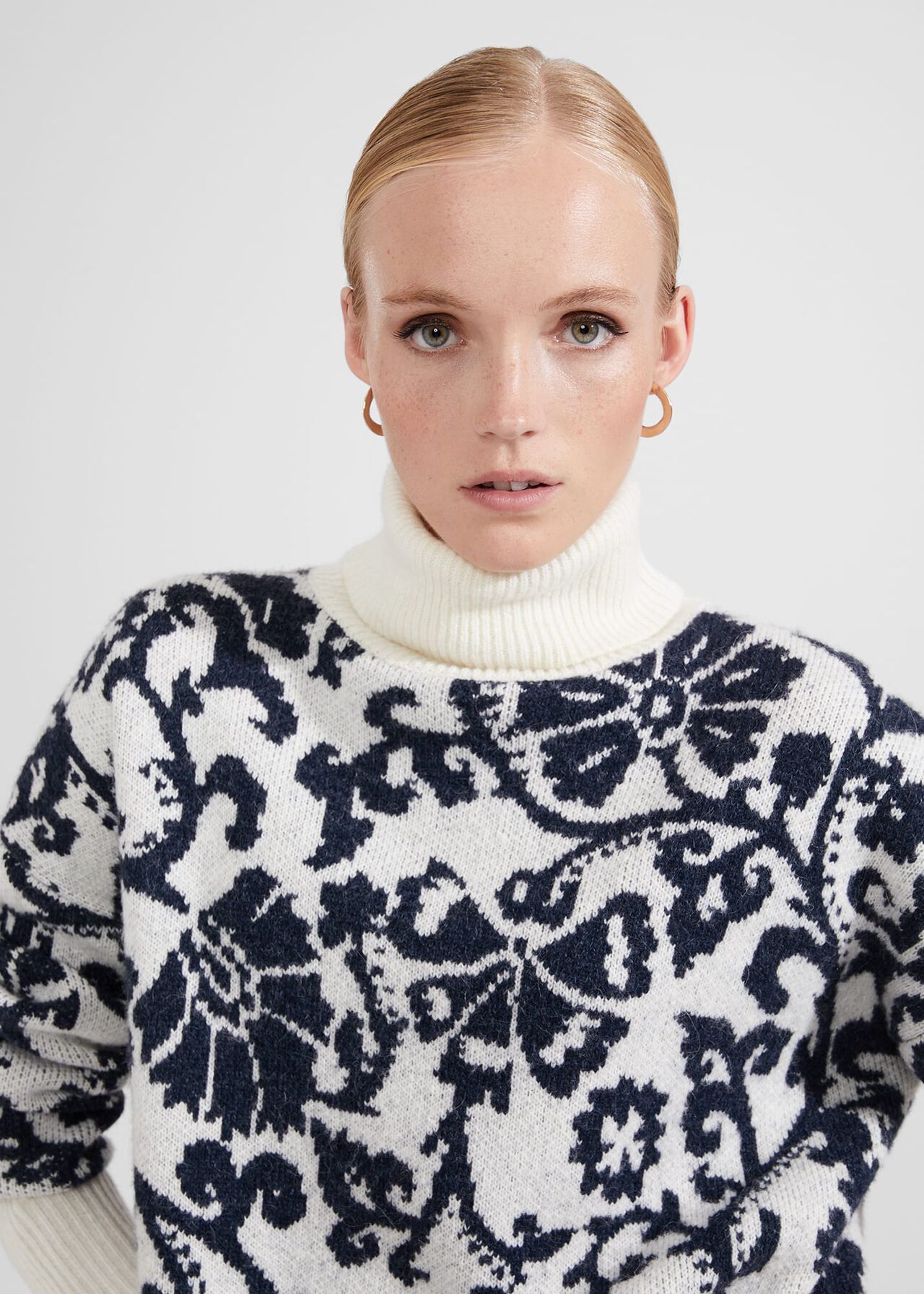 Kyra Jacquard Jumper, Ivory Black, hi-res