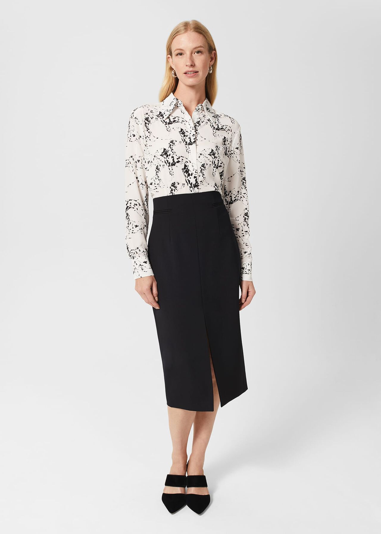 Eva Silk Printed Shirt, Ivory Black, hi-res