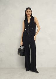 Tatton Cotton Blend Knitted Vest, Black, hi-res