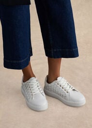 Ada Woven Leather Trainers, White, hi-res