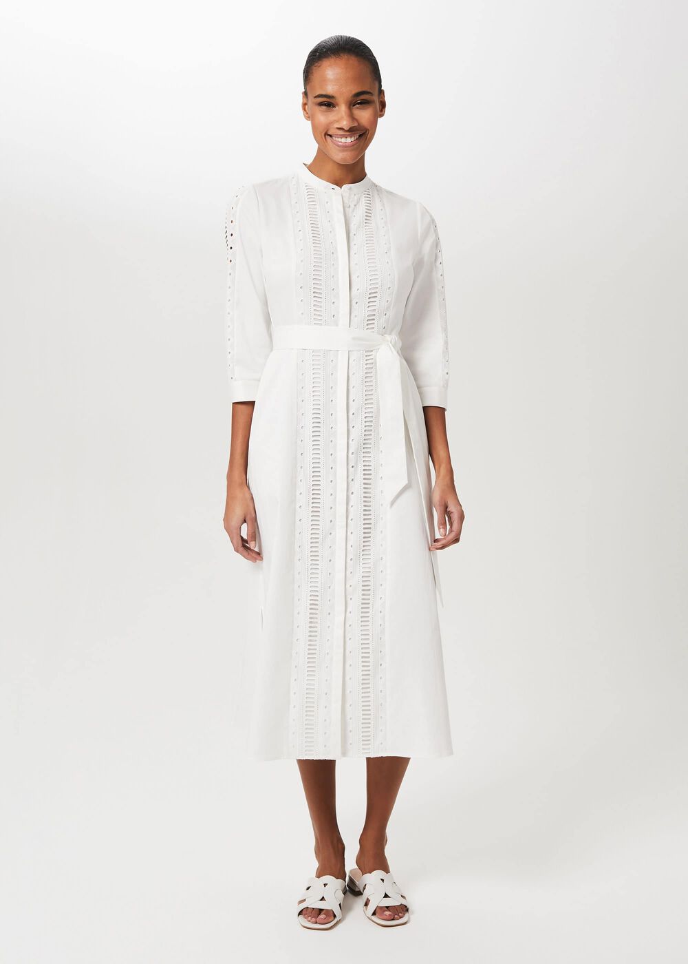 Diana Broderie Midi Dress, Ivory, hi-res