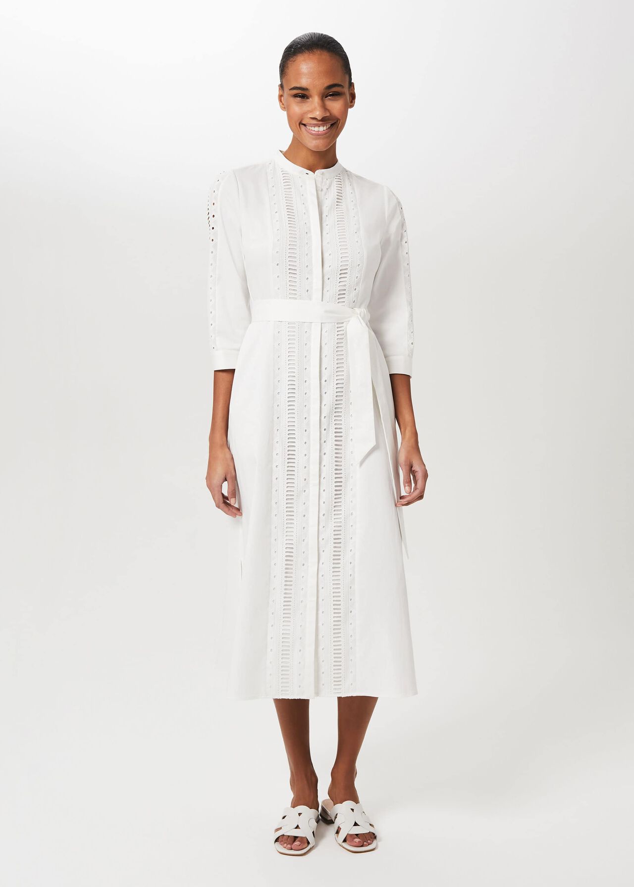 Diana Broderie Midi Dress, Ivory, hi-res