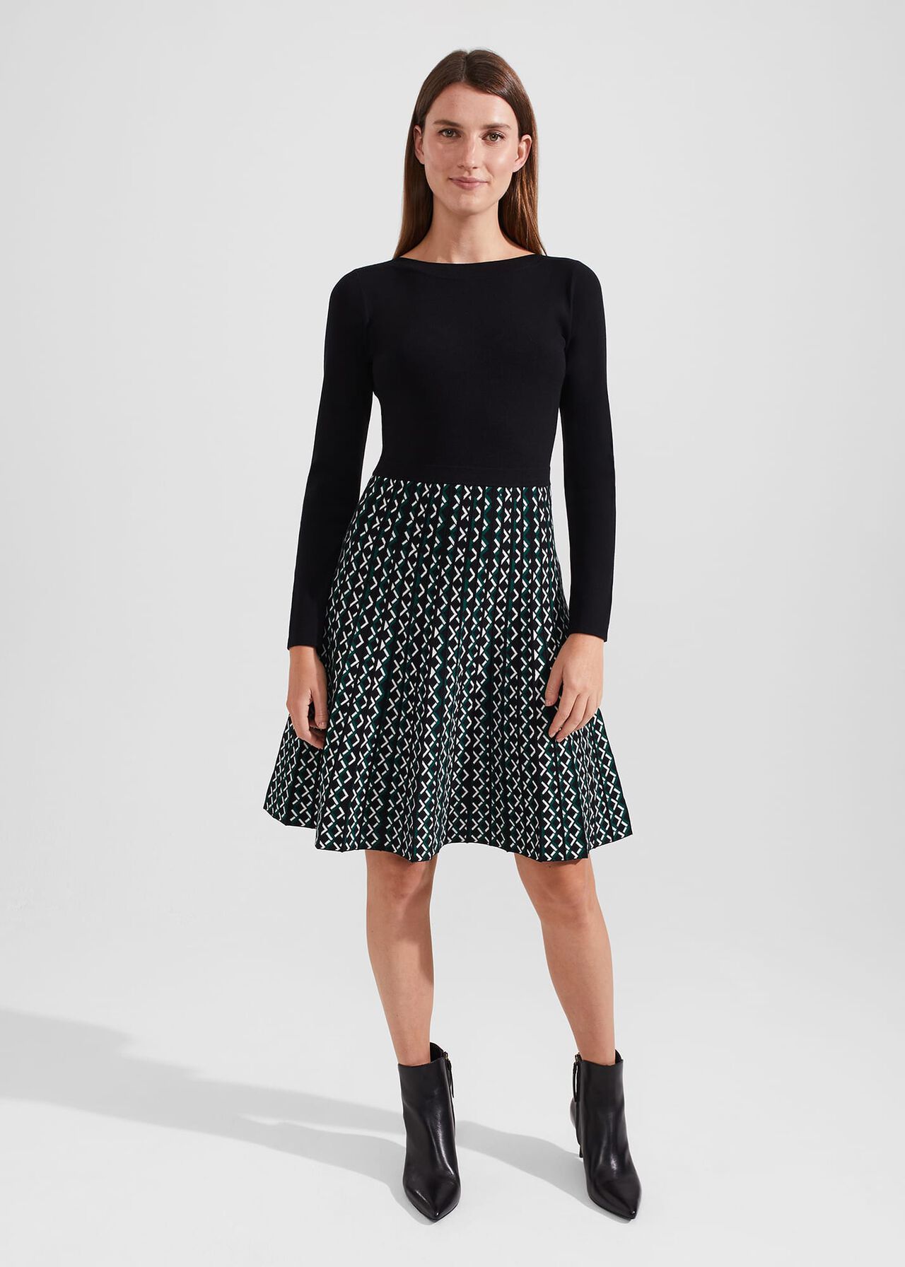 Elena Knitted Dress, Black Green, hi-res