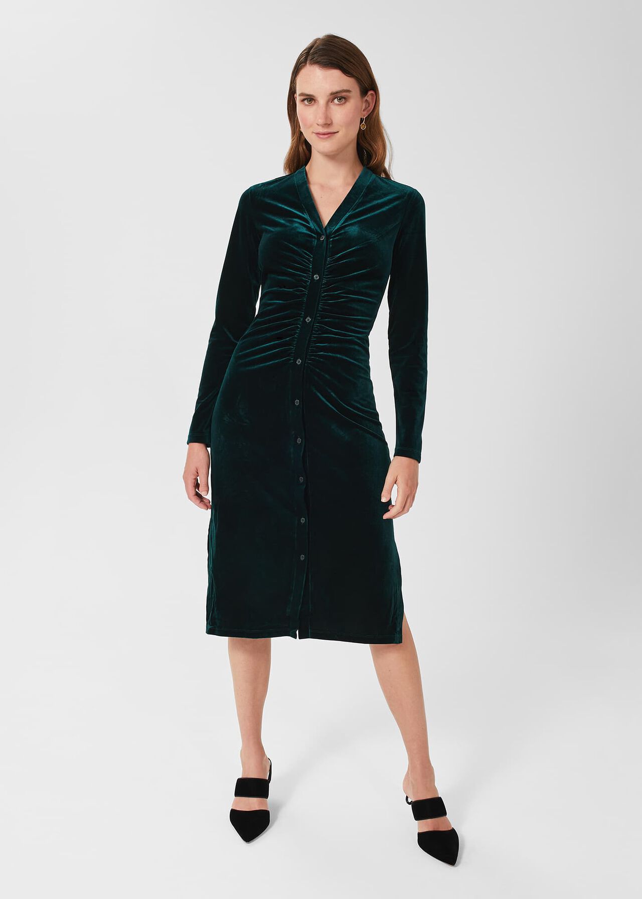 Hatty Velvet Dress, Dark Green, hi-res