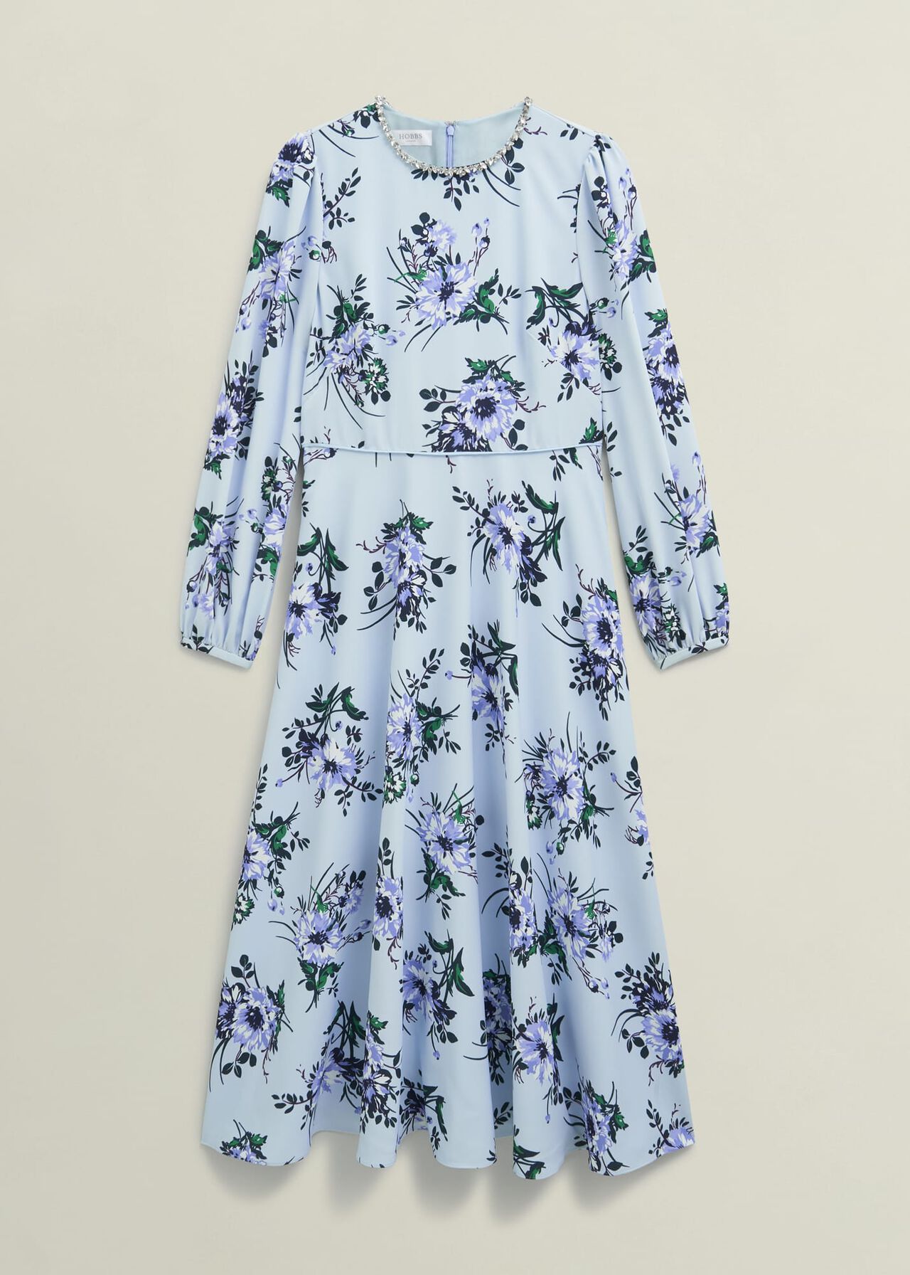 Claudine Embellished Floral Dress, Pale Blue Multi, hi-res