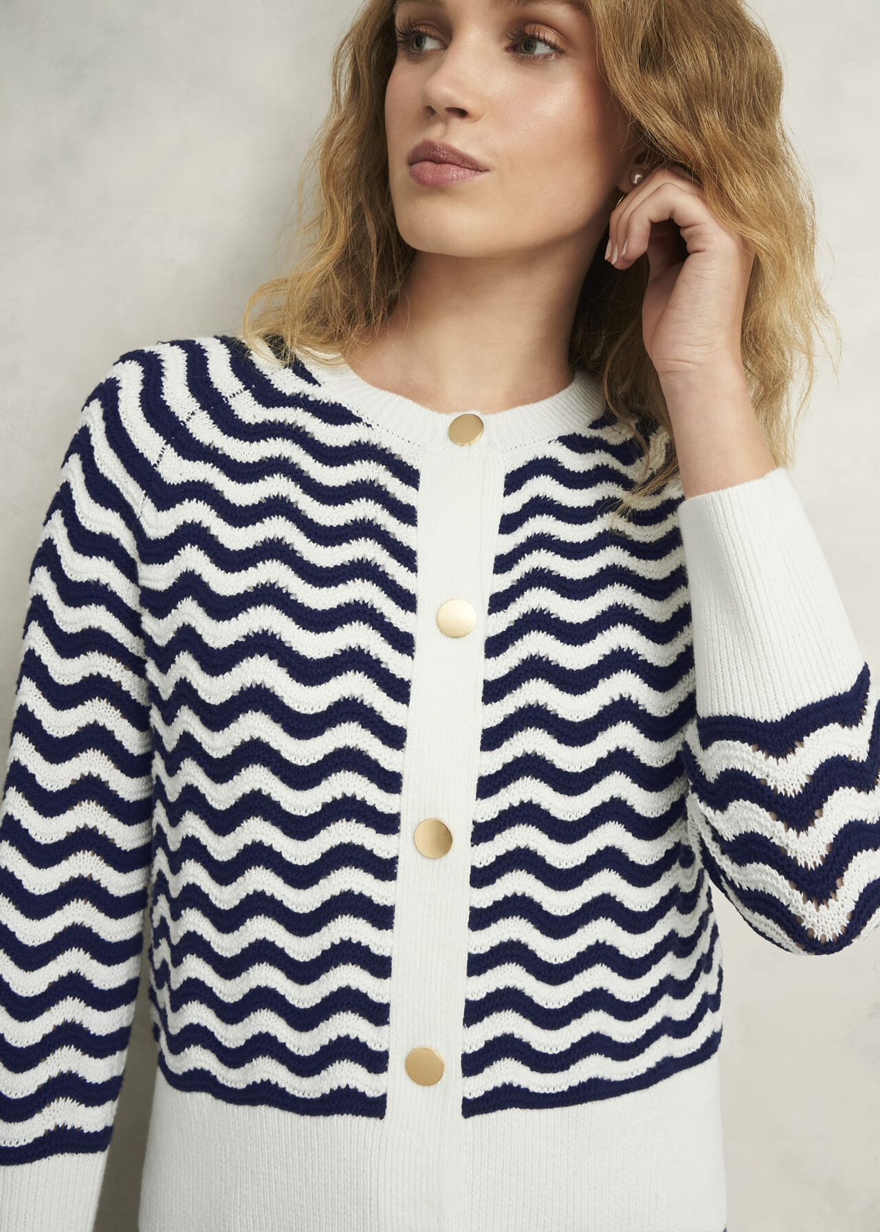 Lulu Cotton Cardigan, Navy Warm Ivory, hi-res