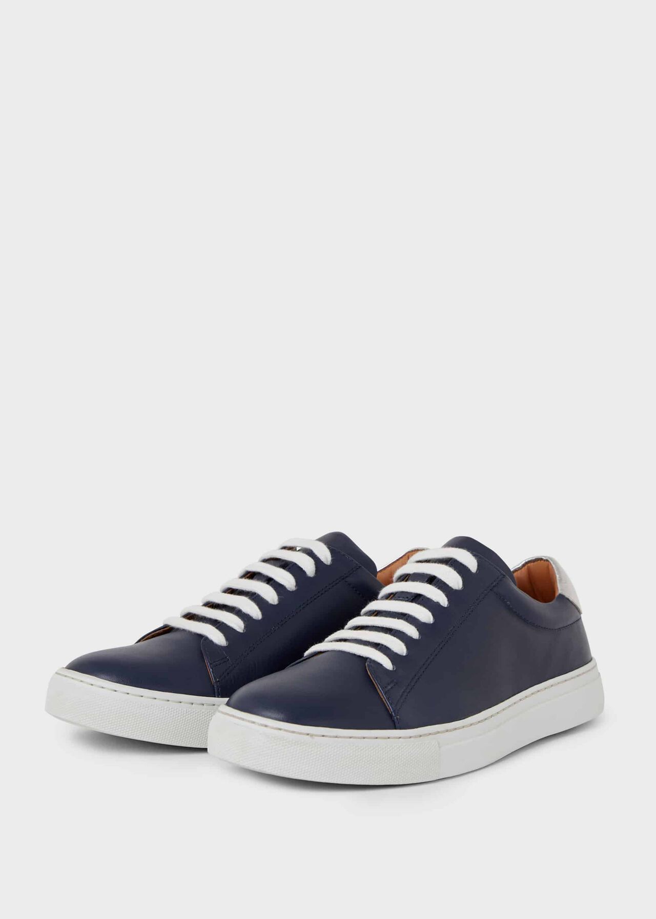 Hollie Leather Trainers, Navy, hi-res