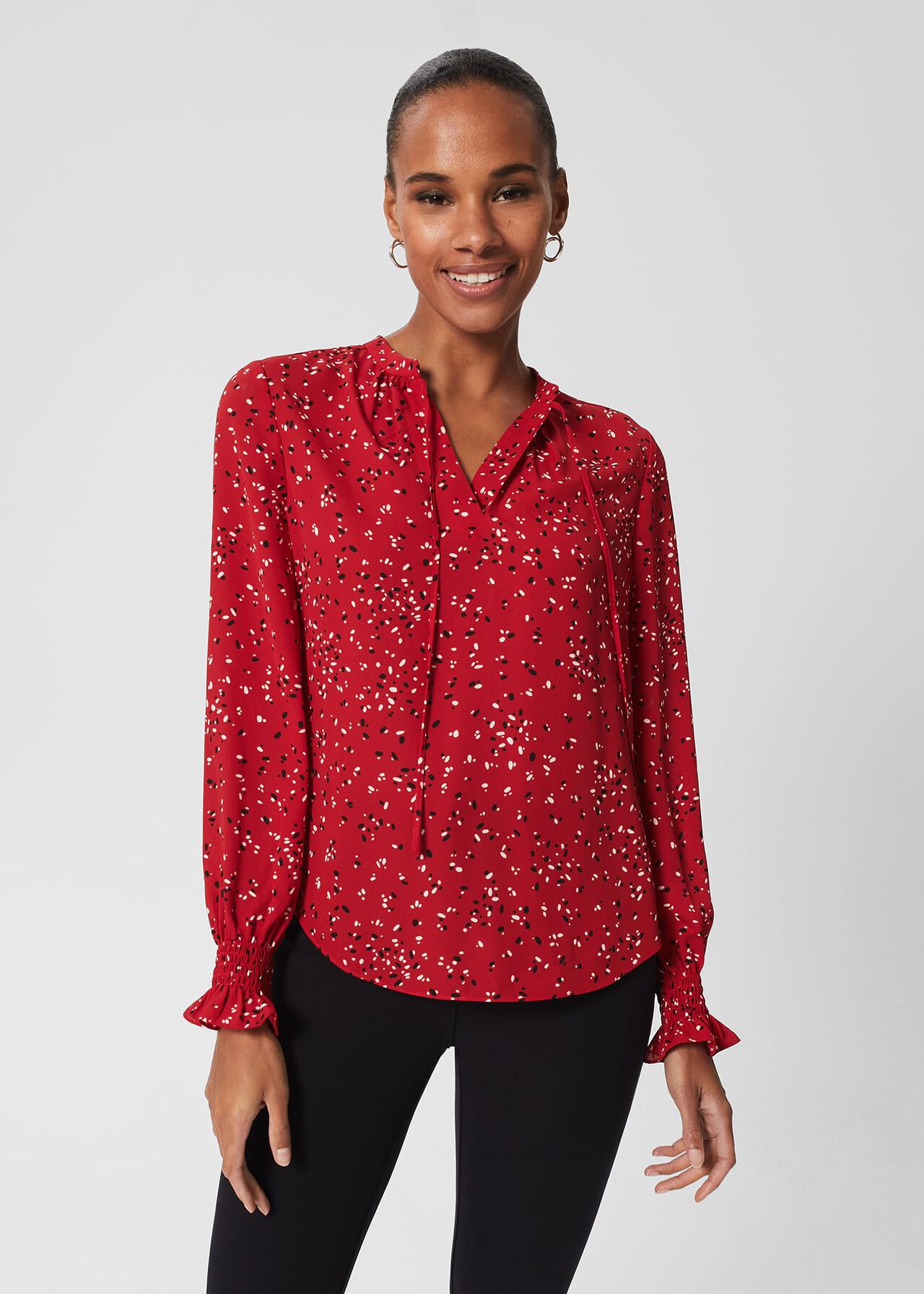 Aisha Printed Blouse , Red Multi, hi-res