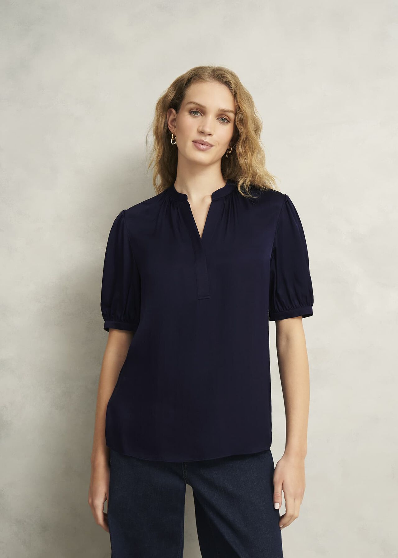 Anastasia Satin Blouse, Midnight, hi-res