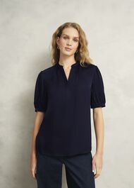 Anastasia Satin Blouse, Midnight, hi-res