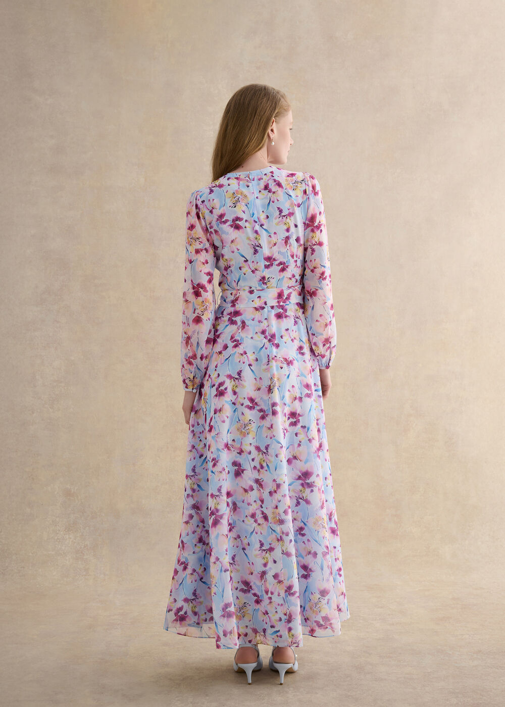 Thea Tie Belted Dress, Pale Blue Multi, hi-res