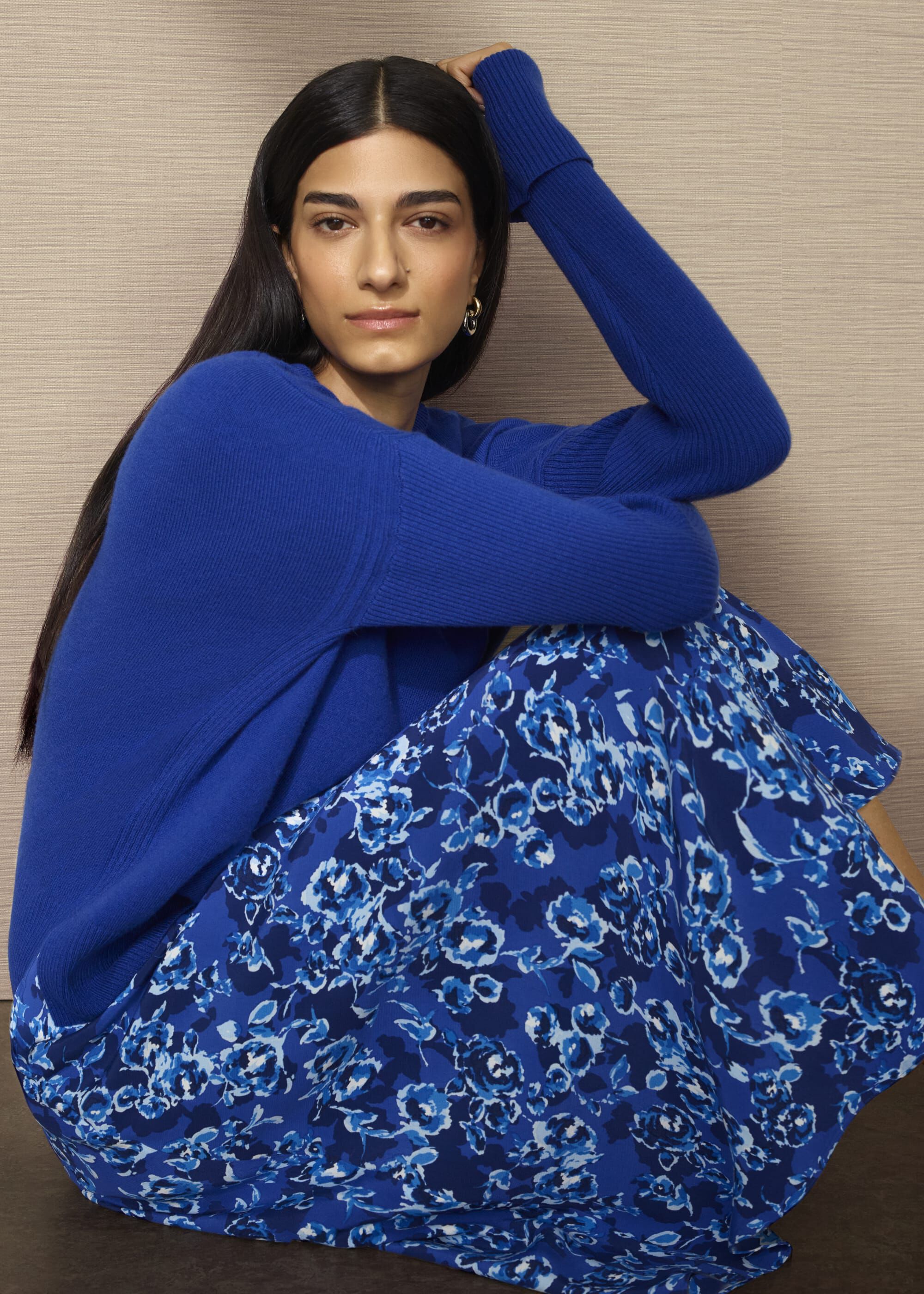 Blue Darla Wool Blend Chunky Crew Neck Knitted Jumper | Hobbs UK |