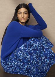 Blue Darla Wool Blend Chunky Crew Neck Knitted Sweater, Rich Vivid Blue, hi-res