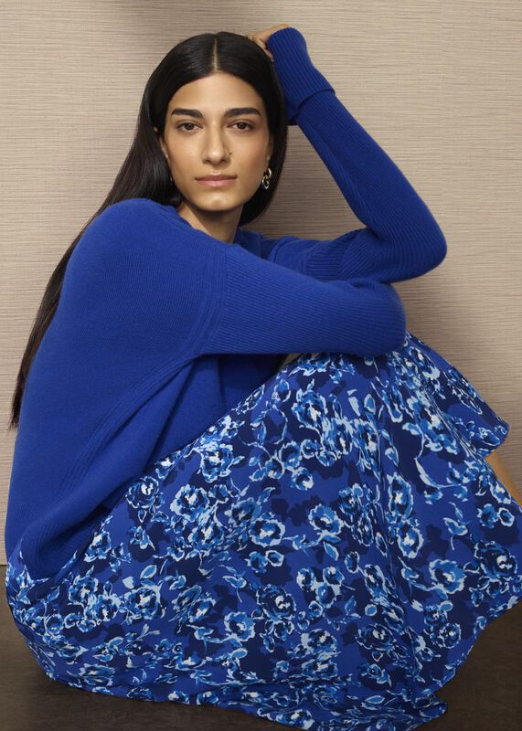 Blue Darla Wool Blend Chunky Crew Neck Knitted Jumper