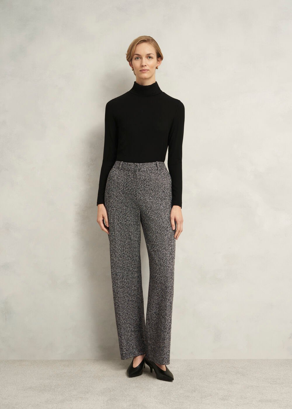 Petite Marlyn Wool Jersey Wide Trousers, Black White, hi-res
