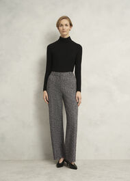 Petite Marlyn Wool Jersey Wide Trousers, Black White, hi-res