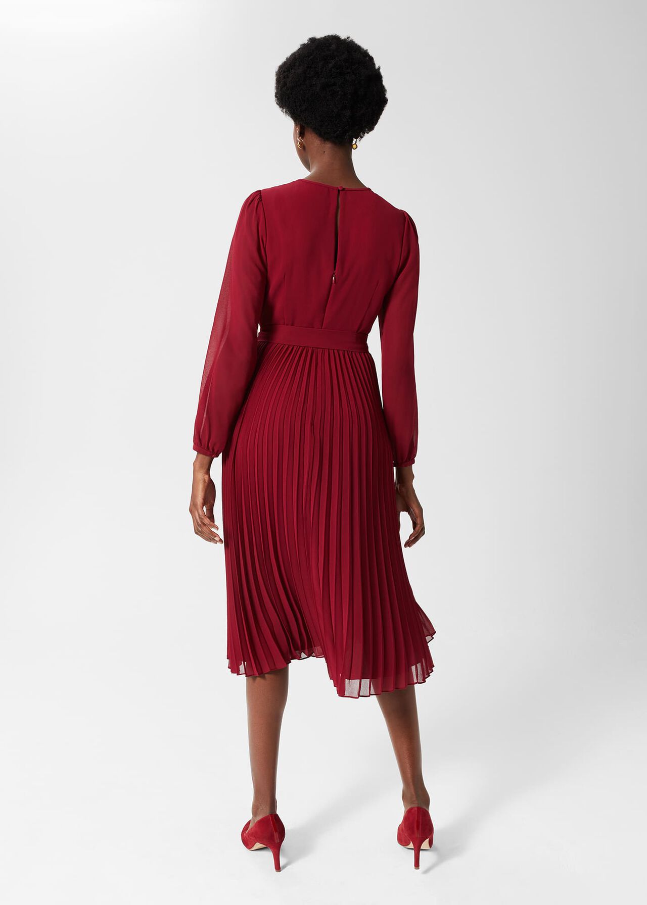 Paulina Pleated Dress, Burgundy, hi-res