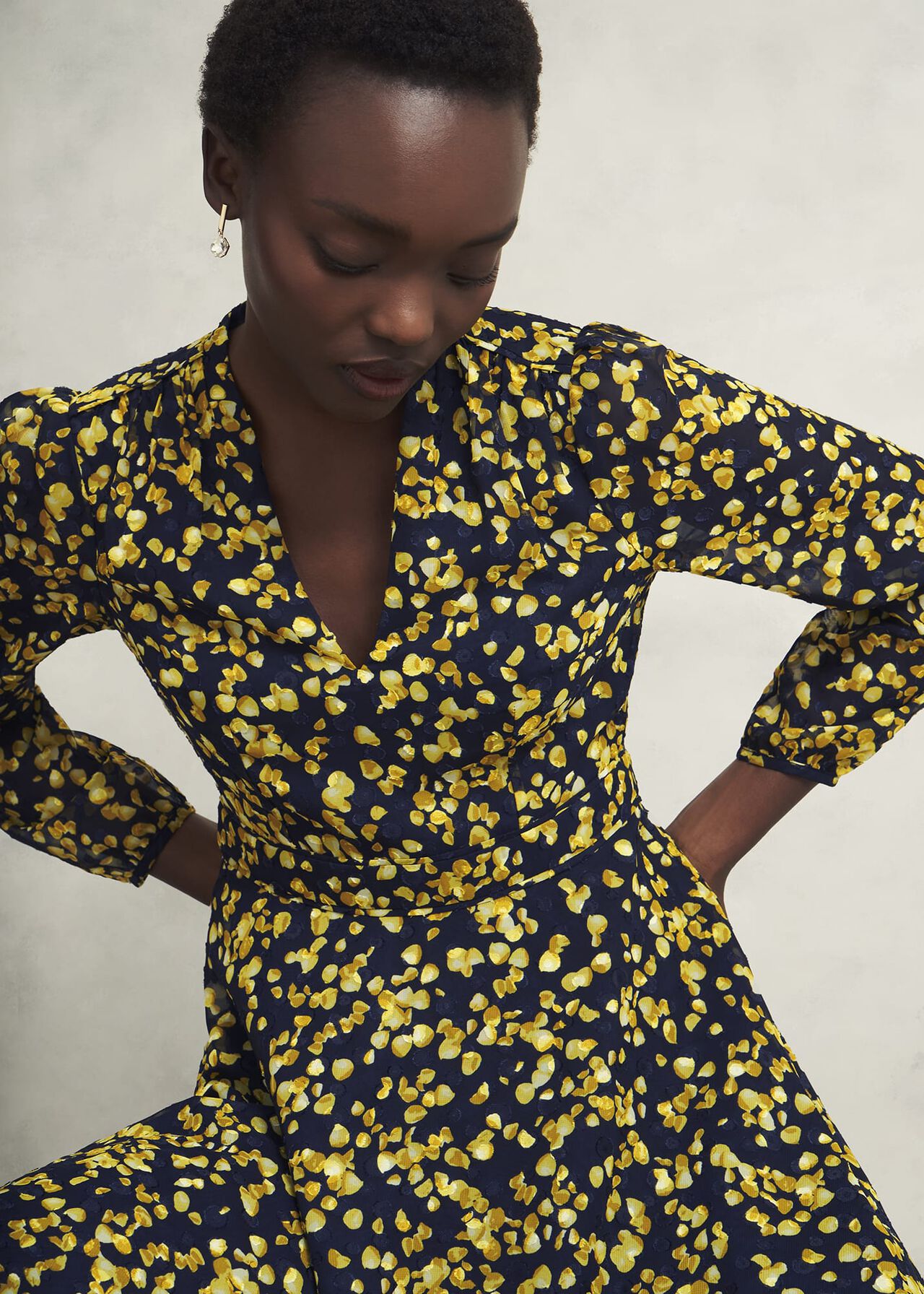 Petite Aurora Dress, Navy Yellow, hi-res