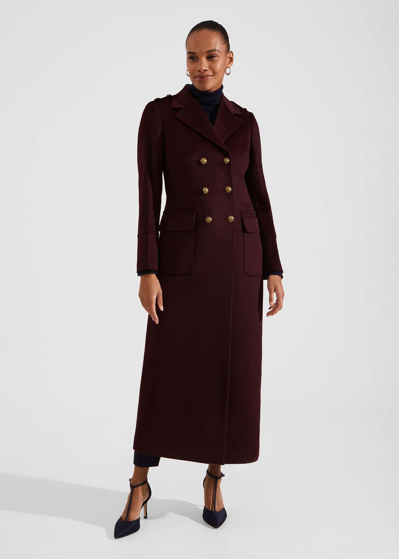 Bianca Maxi Wool Coat, Aubergine, hi-res