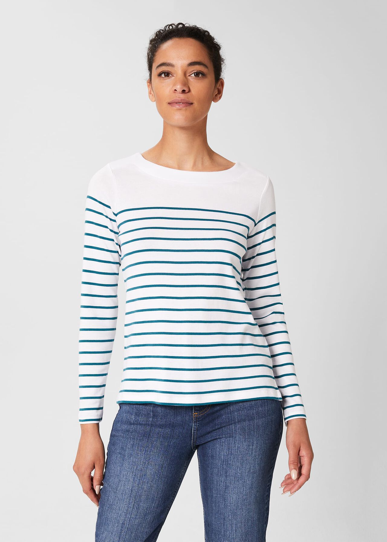 Constance Cotton Striped Top, White Blue, hi-res