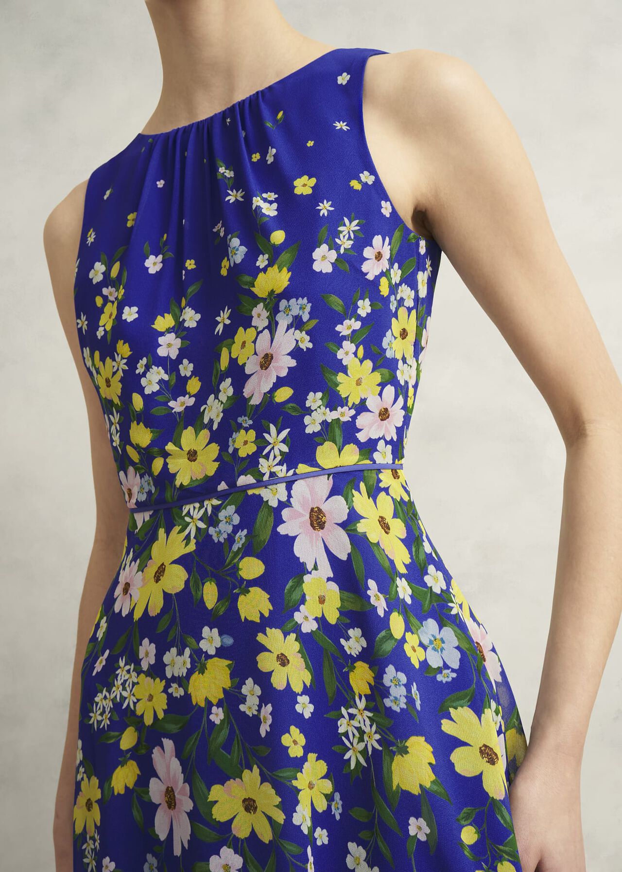 Carly Gathered Neck Dress, Blue Multi, hi-res