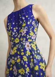 Carly Gathered Neck Dress, Blue Multi, hi-res