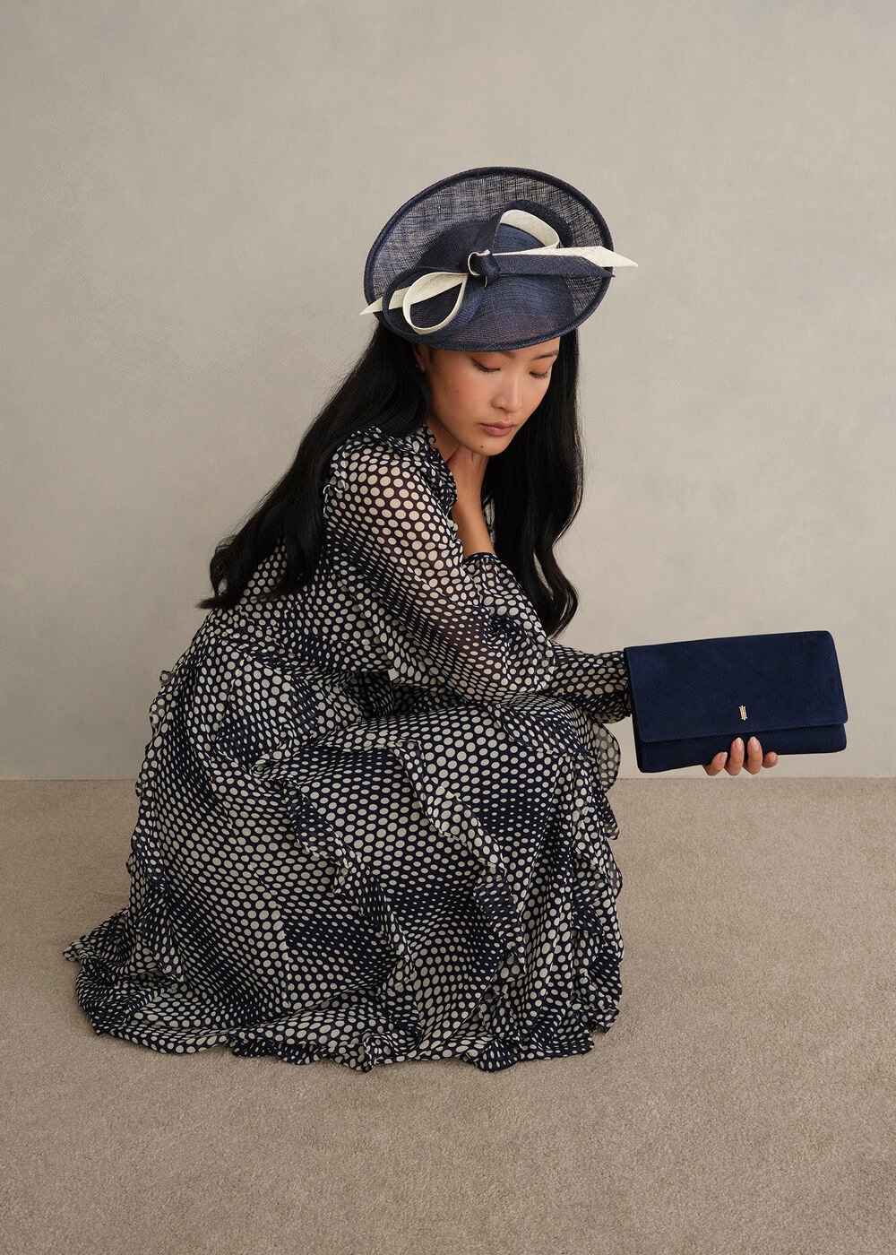 Bella Fascinator, Navy Ivory, hi-res